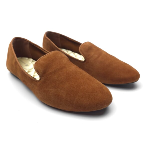 BIRDIES Starling Flat Chestnut Suede Smoking Slipper Old Money Quiet Luxury Boho - Picture 1 of 10
